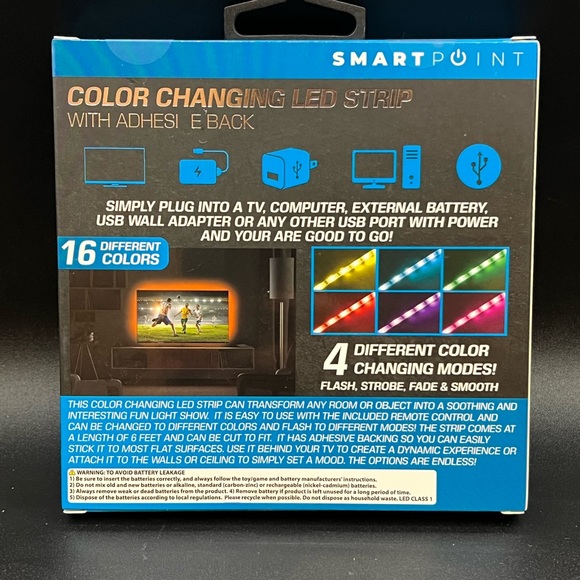 Smartpoint Color Changing LED Strip with Remote 6 Foot- NIB - Picture 2 of 5